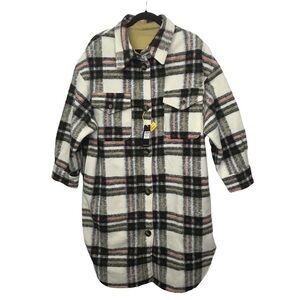 Button Front Patch Pocket Plaid Shacket Overcoat NWT Small